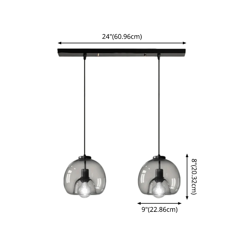 Zwarte Mini Glazen Bol Hanglamp Verstelbare LED Keuken Hanglamp Clearhalo