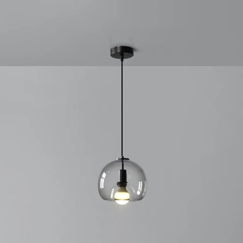 Zwarte Mini Glazen Bol Hanglamp Verstelbare LED Keuken Hanglamp Clearhalo