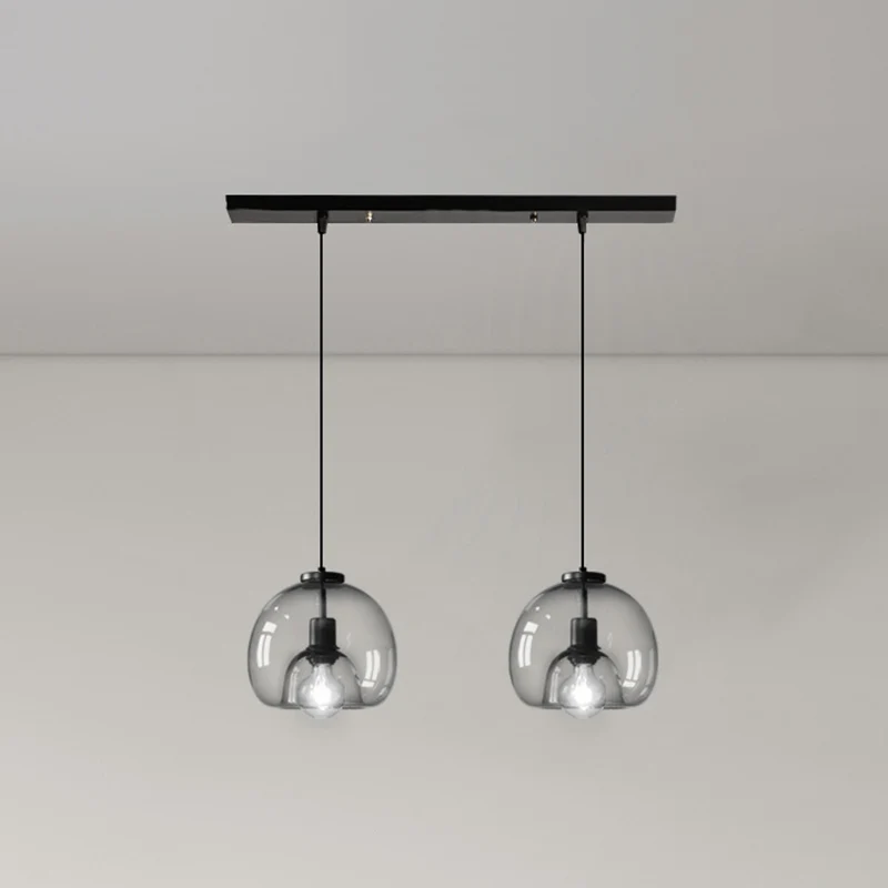 Zwarte Mini Glazen Bol Hanglamp Verstelbare LED Keuken Hanglamp Clearhalo