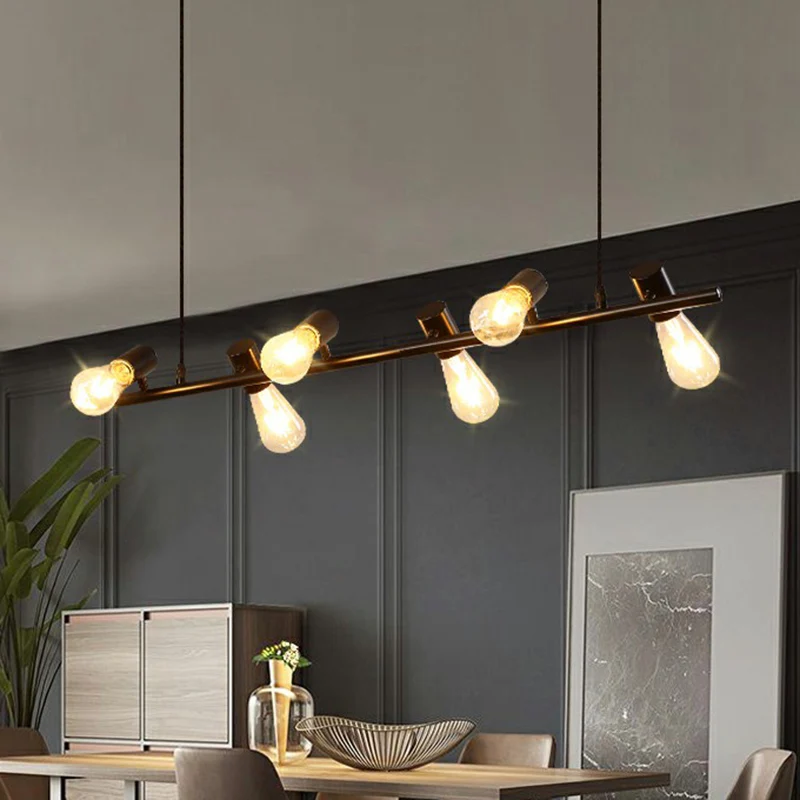 Zwarte Naked Bulb hanglamp industriële ijzeren eetkamer eilandplafondlamp Clearhalo