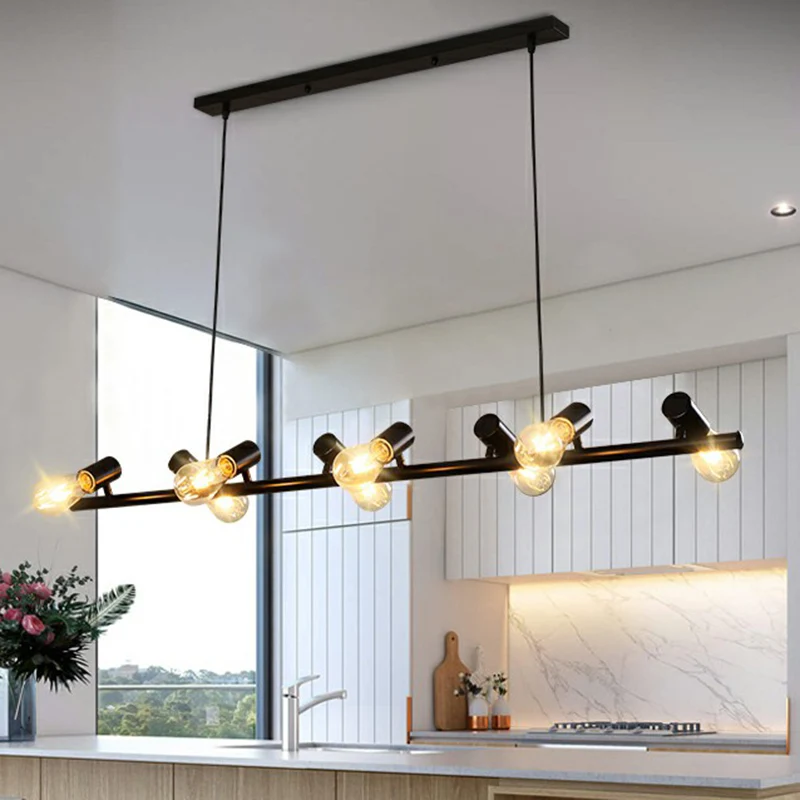 Zwarte Naked Bulb hanglamp industriële ijzeren eetkamer eilandplafondlamp Clearhalo