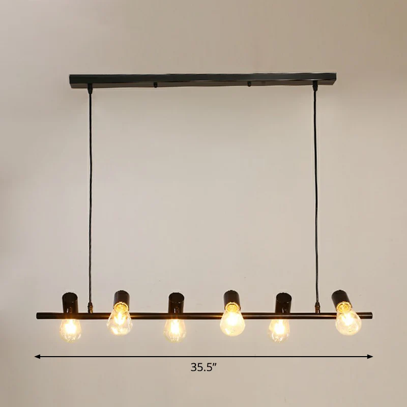 Zwarte Naked Bulb hanglamp industriële ijzeren eetkamer eilandplafondlamp Clearhalo