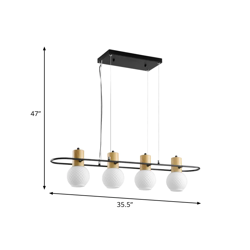 Zwarte Orb Island Light hanglamp modernisme 3/4-lichts matglazen hanglampset met rechthoekige ring Clearhalo