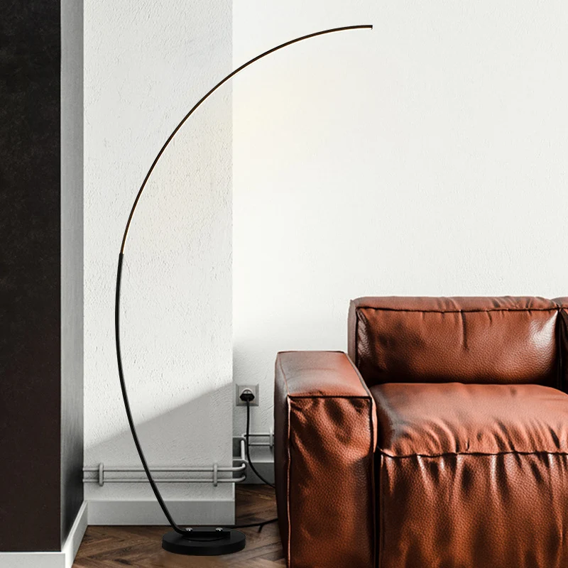 Zwarte overgebogen vloerleeslamp Nordic LED-metalen staande lamp voor woonkamer Clearhalo