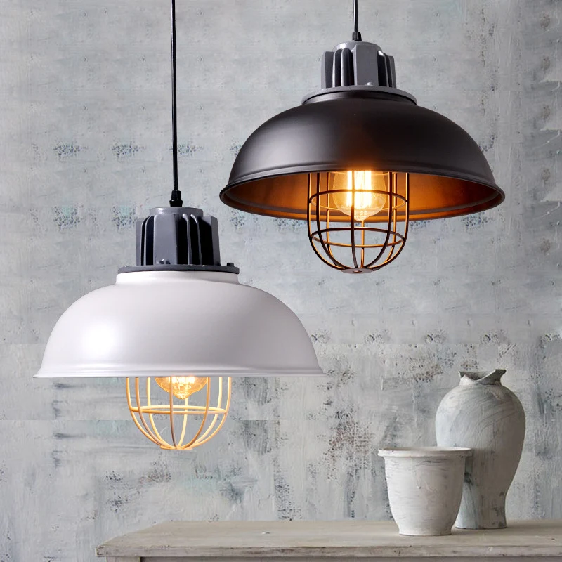 Zwarte plafondhanglamp industriële metalen kooi schaduwrijke commerciële hanglamp Clearhalo