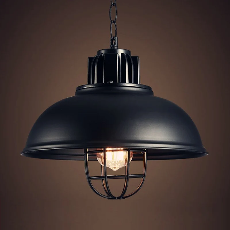 Zwarte plafondhanglamp industriële metalen kooi schaduwrijke commerciële hanglamp Clearhalo