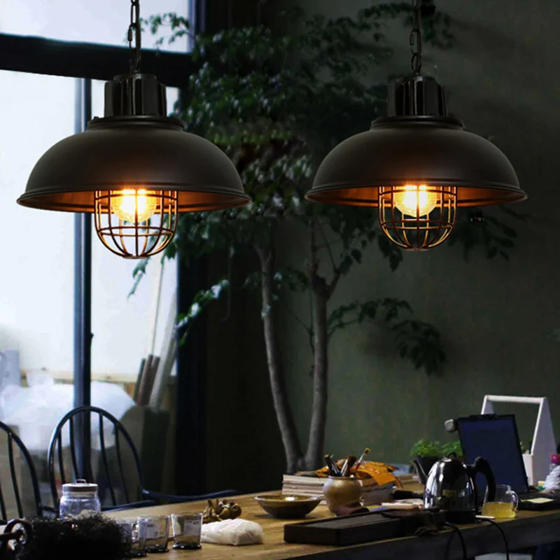 Zwarte plafondhanglamp industriële metalen kooi schaduwrijke commerciële hanglamp Clearhalo