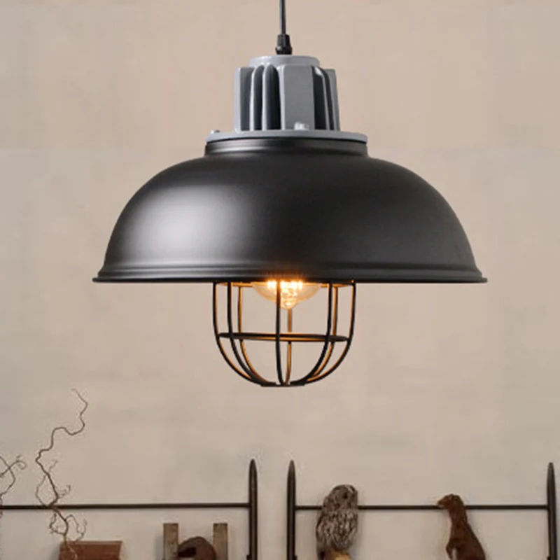 Zwarte plafondhanglamp industriële metalen kooi schaduwrijke commerciële hanglamp Clearhalo