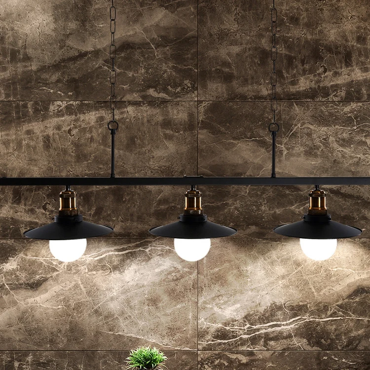 Zwarte platte schaduweilandverlichting industriële stijl metalen 3-kops keukenplafondlamp met ketting Clearhalo