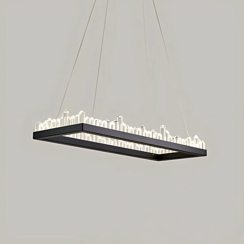 Zwarte rechthoekige hangende kroonluchter moderne kristallen hanglamp wit/warm licht voor eetkamer, 23,5"/31,5"/39" breed...