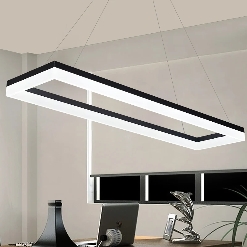 Zwarte rechthoekige kroonluchter licht modernisme acryl LED hanglamp wit/warm/natuurlijk licht Clearhalo