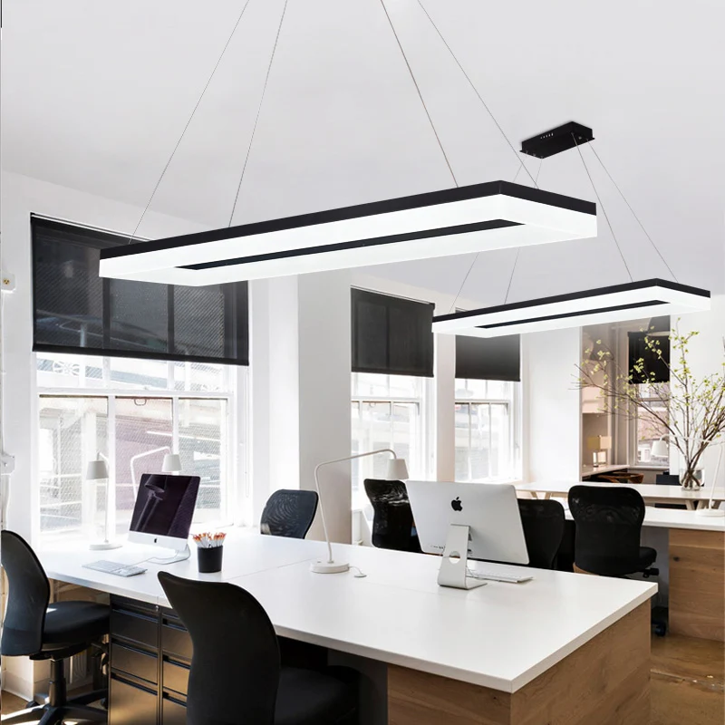 Zwarte rechthoekige kroonluchter licht modernisme acryl LED hanglamp wit/warm/natuurlijk licht Clearhalo