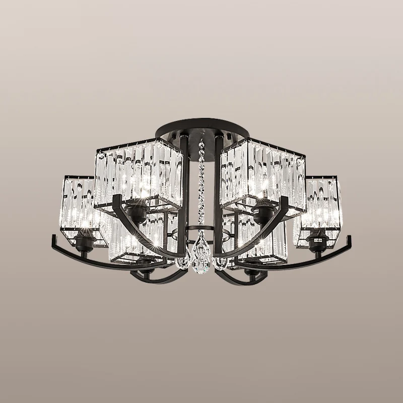 Zwarte rechthoekige plafondlamp moderne K9 kristallen woonkamer semi-inbouwlamp Clearhalo