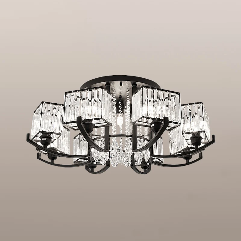 Zwarte rechthoekige plafondlamp moderne K9 kristallen woonkamer semi-inbouwlamp Clearhalo