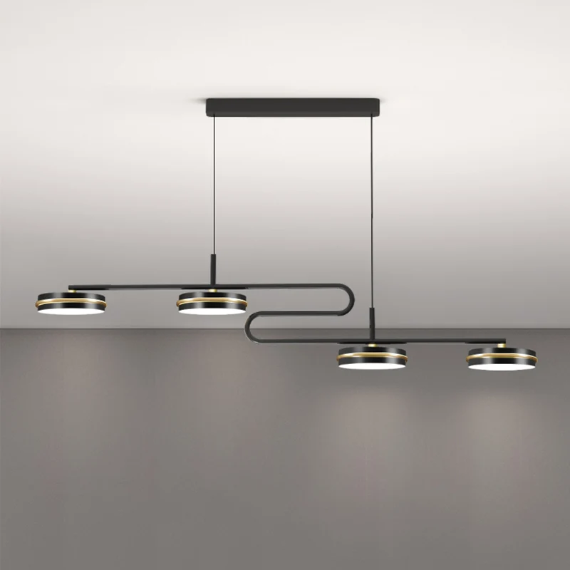 Zwarte ronde hanglamp Minimalistische metalen kroonluchter met 4 lampen, warm/wit licht Clearhalo