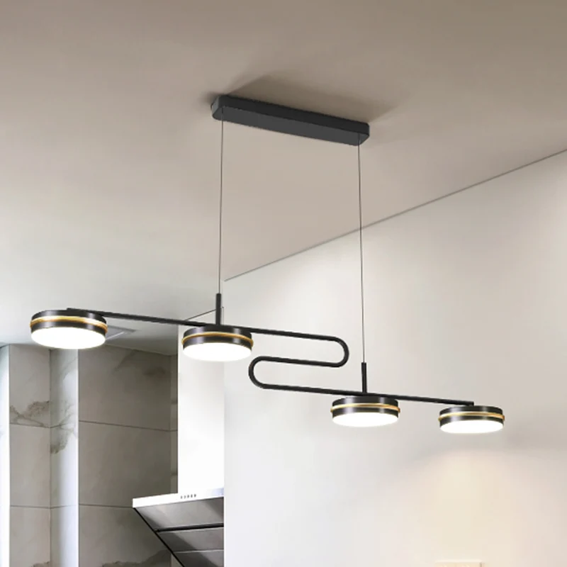 Zwarte ronde hanglamp Minimalistische metalen kroonluchter met 4 lampen, warm/wit licht Clearhalo