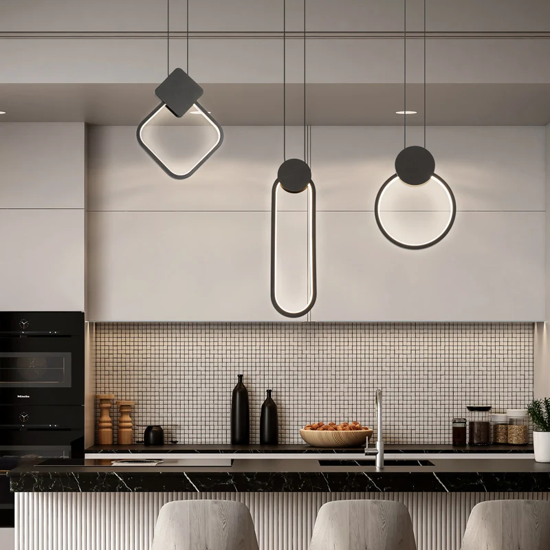 Zwarte ronde hanglamp Nordic metallic LED-ophanglamp voor slaapkamer Clearhalo