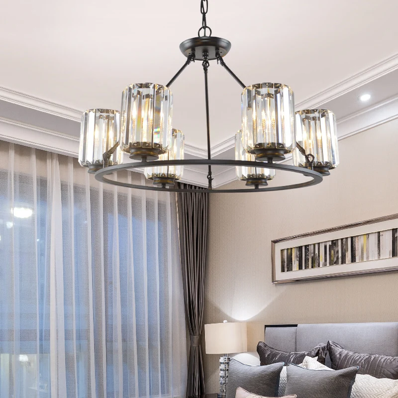 Zwarte ronde plafondkroonluchter, hedendaagse kristallen 4/6/8-lichts hanglamp met verstelbare ketting Clearhalo