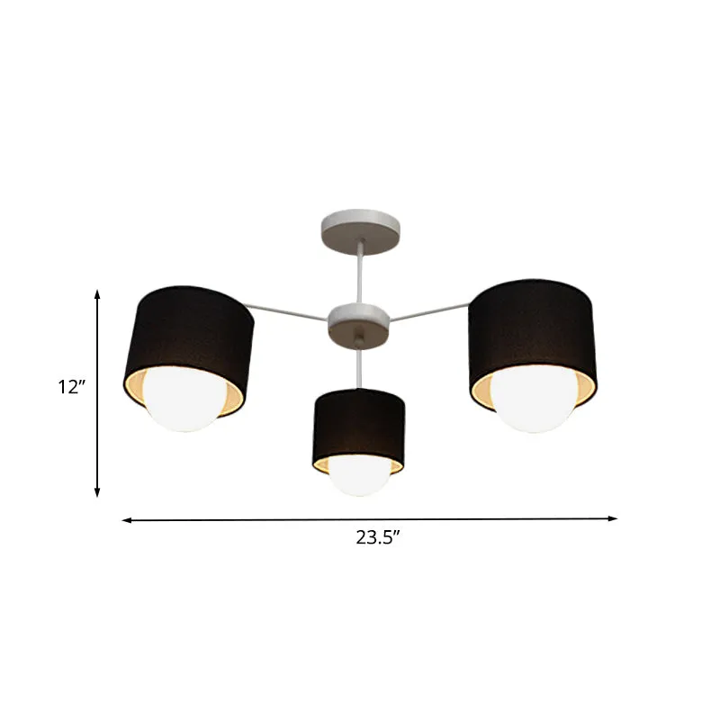 Zwarte ronde semi-inbouw plafondlamp moderne 3/6 lampen stoffen inbouw kroonluchter voor zitkamer Clearhalo