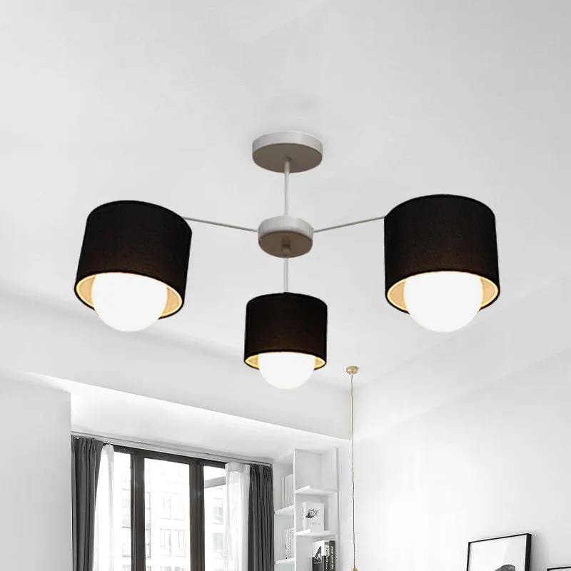 Zwarte ronde semi-inbouw plafondlamp moderne 3/6 lampen stoffen inbouw kroonluchter voor zitkamer Clearhalo