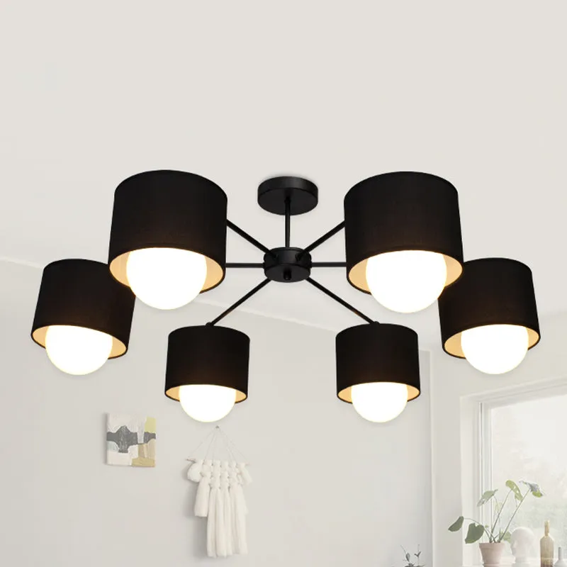 Zwarte ronde semi-inbouw plafondlamp moderne 3/6 lampen stoffen inbouw kroonluchter voor zitkamer Clearhalo