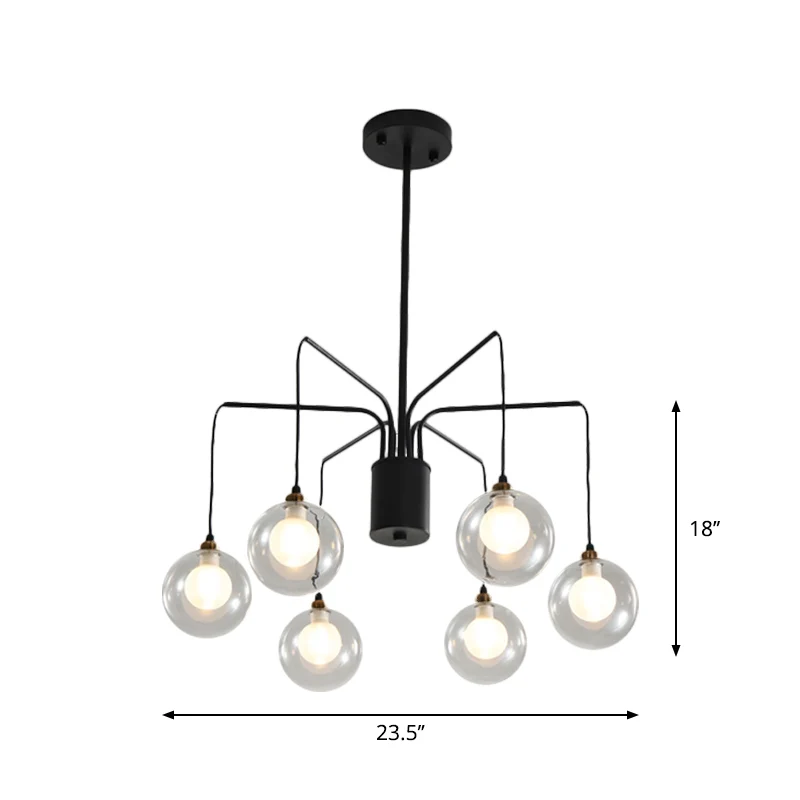 Zwarte Spider kroonluchterlamp 6/8-lamps hedendaagse hangende glazen kapverlichting Clearhalo