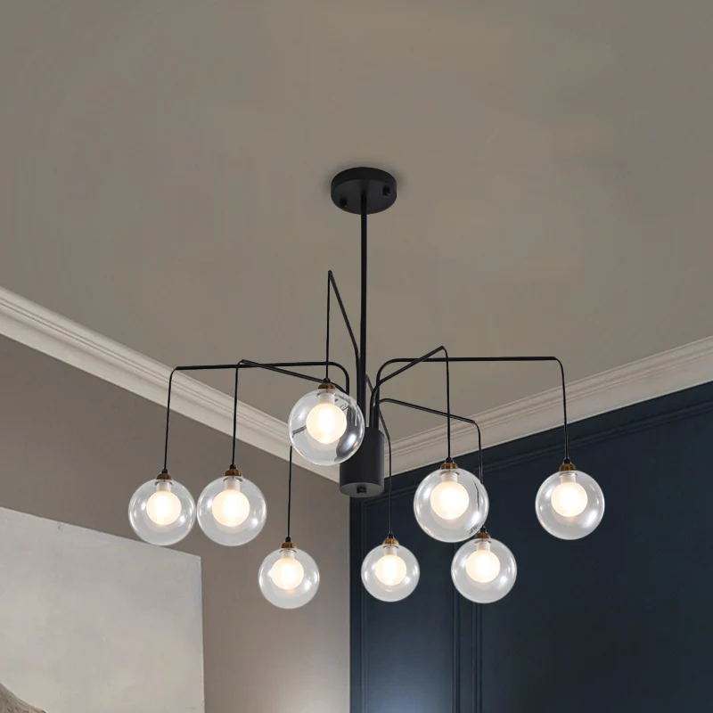 Zwarte Spider kroonluchterlamp 6/8-lamps hedendaagse hangende glazen kapverlichting Clearhalo