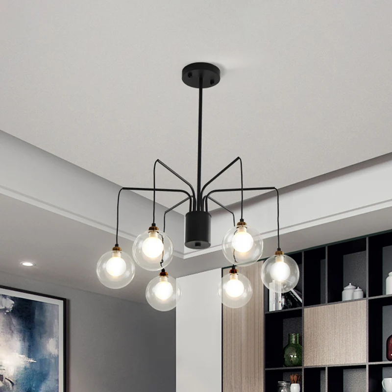 Zwarte Spider kroonluchterlamp 6/8-lamps hedendaagse hangende glazen kapverlichting Clearhalo