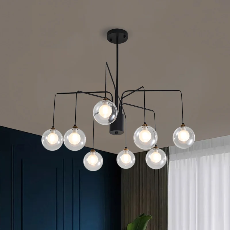 Zwarte Spider kroonluchterlamp 6/8-lamps hedendaagse hangende glazen kapverlichting Clearhalo