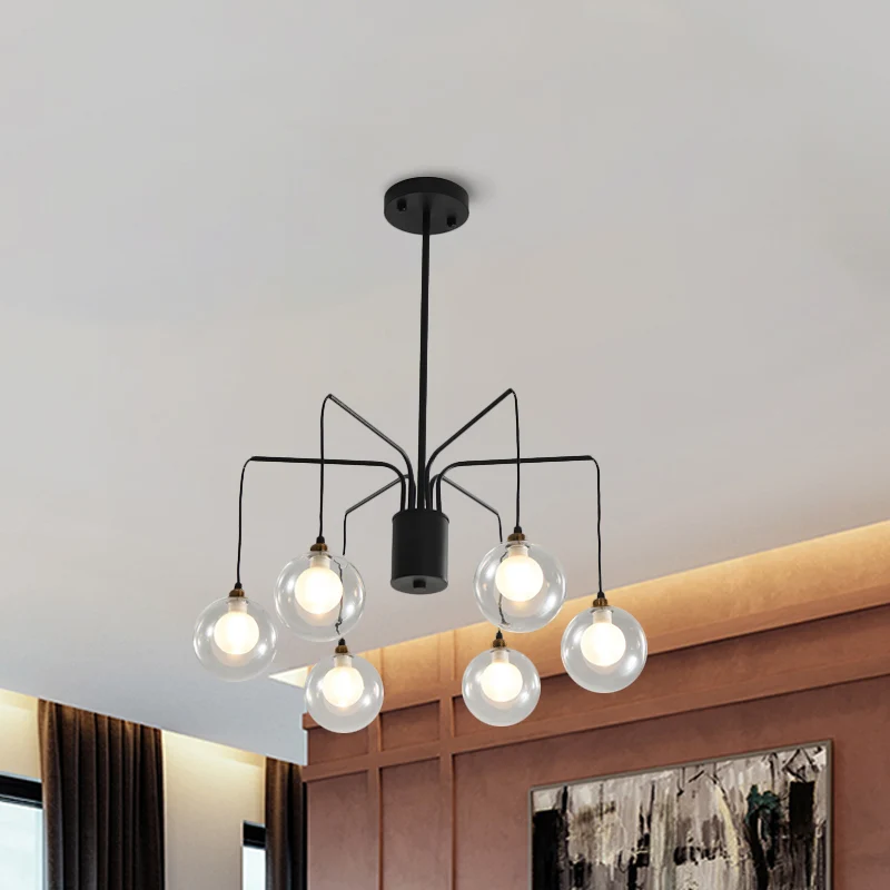 Zwarte Spider kroonluchterlamp 6/8-lamps hedendaagse hangende glazen kapverlichting Clearhalo
