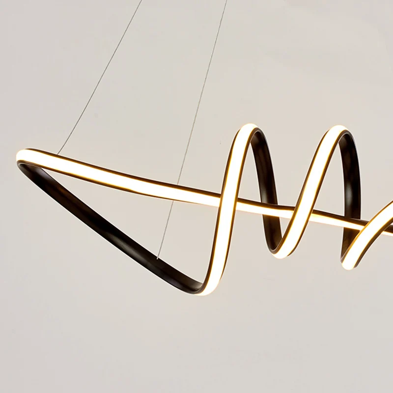 Zwarte spiraalvormige kroonluchter, minimalistische acryl LED-hanglampset voor eetkamer Clearhalo