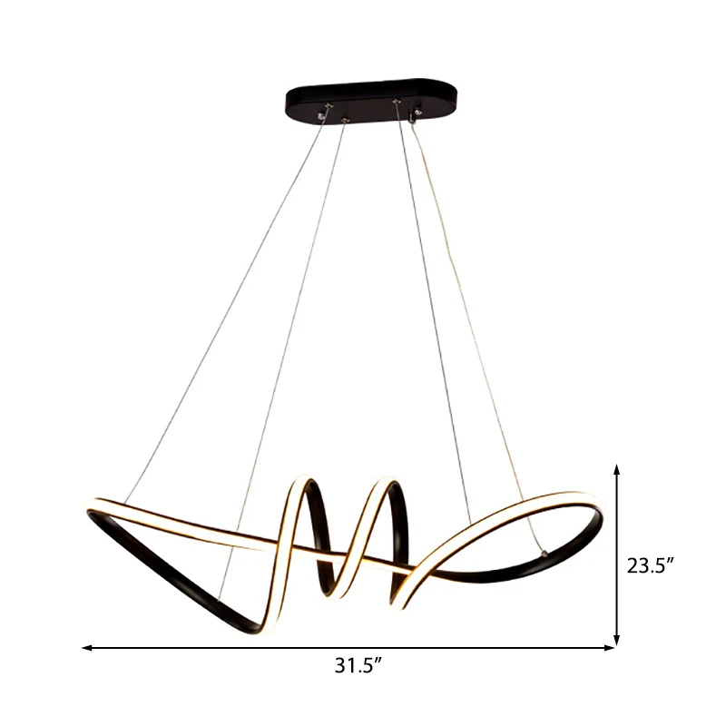 Zwarte spiraalvormige kroonluchter, minimalistische acryl LED-hanglampset voor eetkamer Clearhalo