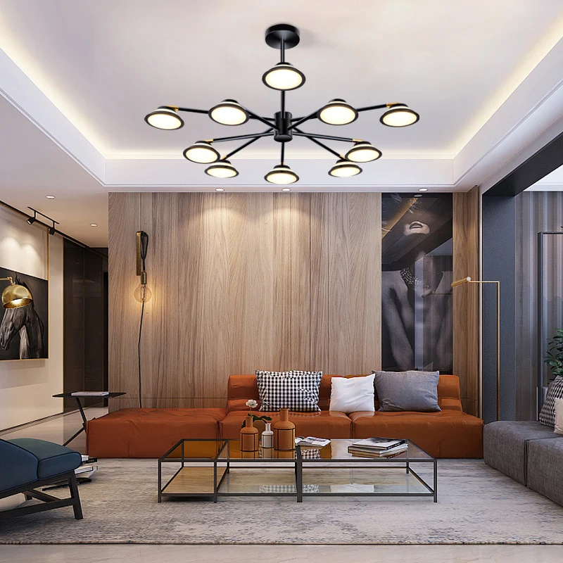Zwarte Starburst kroonluchter licht eigentijds 10 koppen metalen hanglampset voor woonkamer Clearhalo