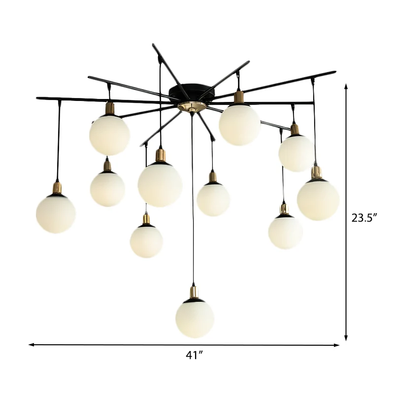 Zwarte Starburst kroonluchter licht moderne 4/7/9 licht opaal glazen hanglamp voor slaapkamer Clearhalo