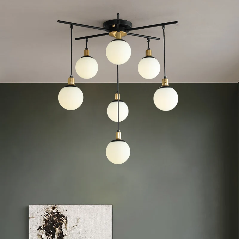Zwarte Starburst kroonluchter licht moderne 4/7/9 licht opaal glazen hanglamp voor slaapkamer Clearhalo