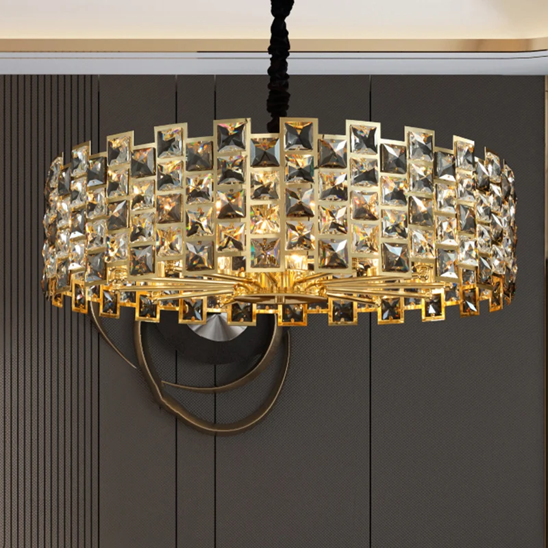 Zwarte trommelvormige kroonluchter hanger Minimalistische kristallen rechthoekige hanglamp voor woonkamer Clearhalo