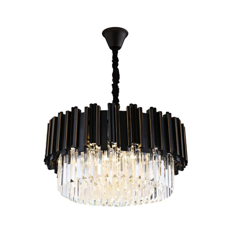 Zwarte trommelvormige kroonluchter moderne stijl kristallen slaapkamer hanglamp met 8/10/12 lampen, klein/middelgroot/groo...