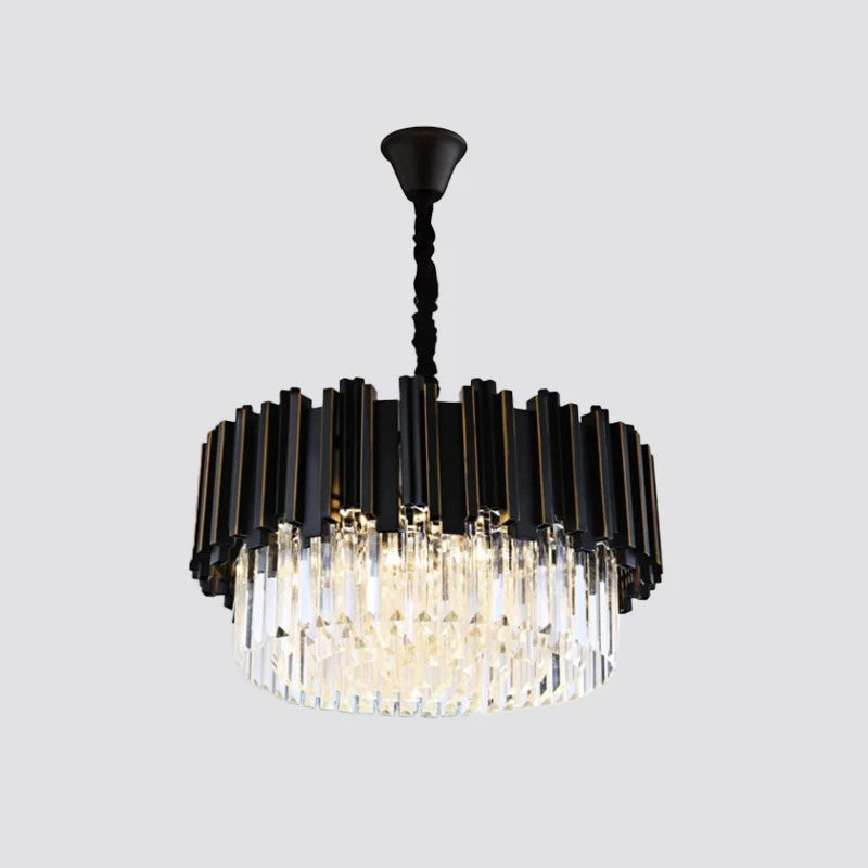 Zwarte trommelvormige kroonluchter moderne stijl kristallen slaapkamer hanglamp met 8/10/12 lampen, klein/middelgroot/groo...