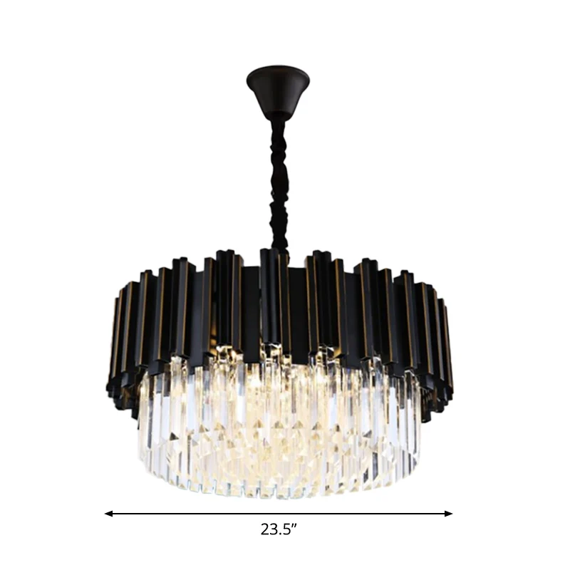 Zwarte trommelvormige kroonluchter moderne stijl kristallen slaapkamer hanglamp met 8/10/12 lampen, klein/middelgroot/groo...
