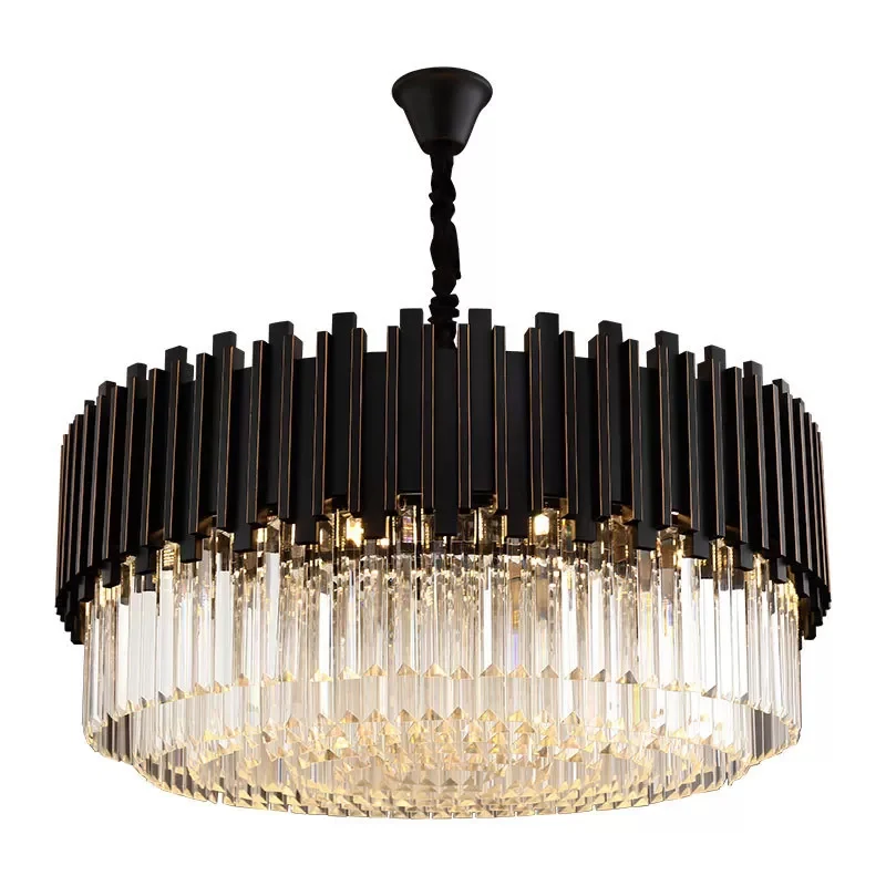 Zwarte trommelvormige kroonluchter moderne stijl kristallen slaapkamer hanglamp met 8/10/12 lampen, klein/middelgroot/groo...