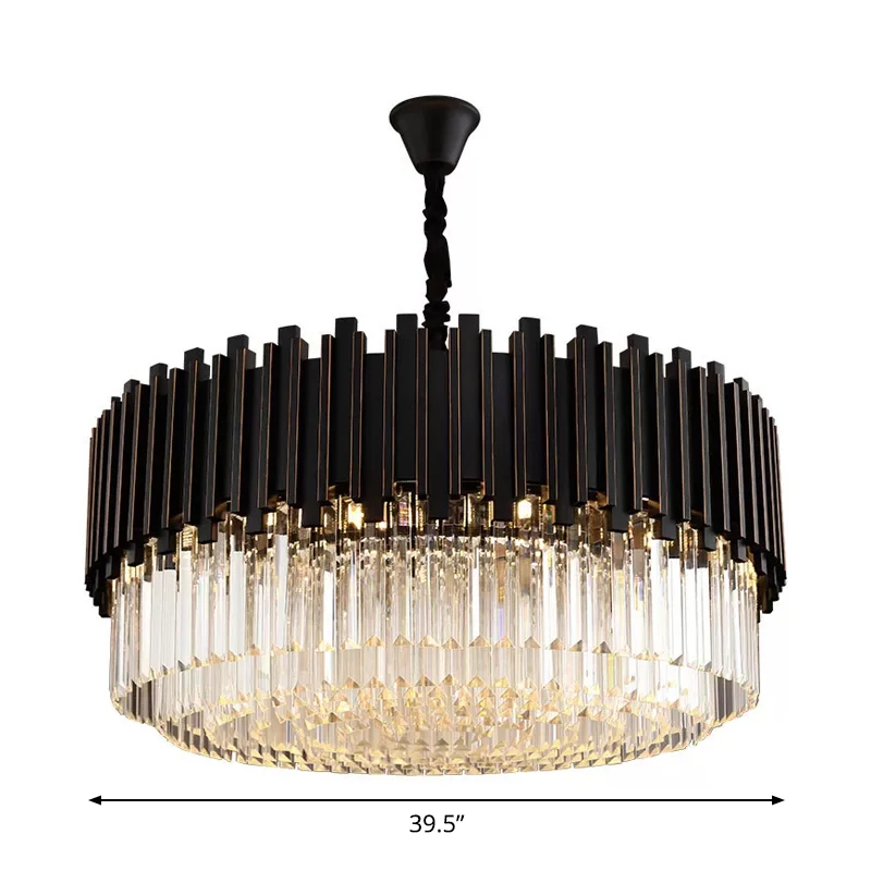 Zwarte trommelvormige kroonluchter moderne stijl kristallen slaapkamer hanglamp met 8/10/12 lampen, klein/middelgroot/groo...