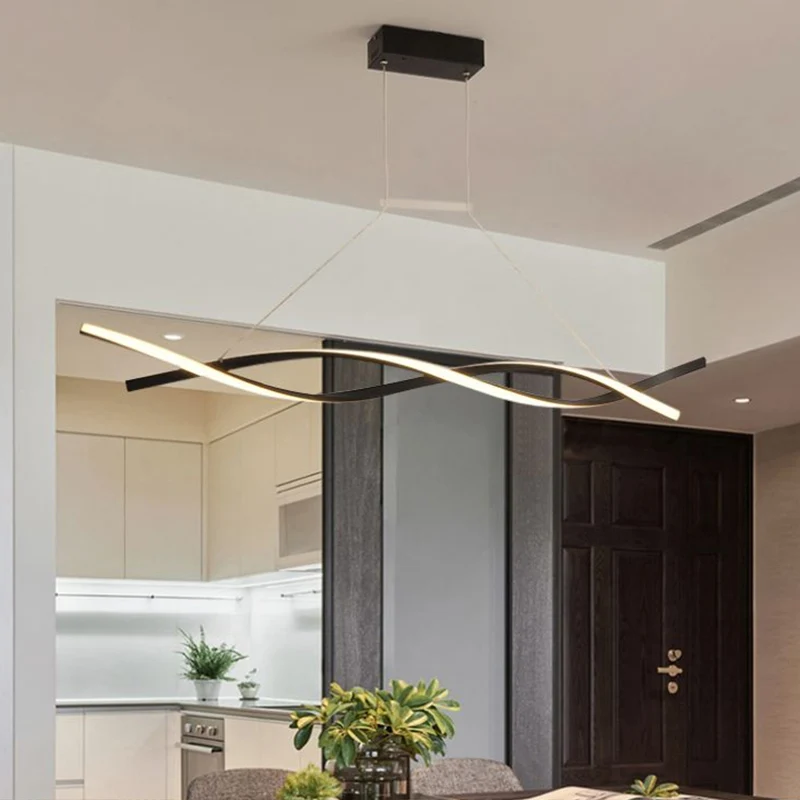 Zwarte Twist LED-hanglamp Decoratieve aluminium kroonluchter-hanglamp voor restaurant Clearhalo