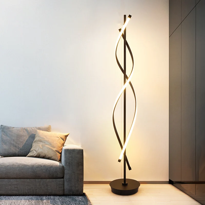 Zwarte Twist staande lamp Eenvoudige LED metalen leesvloerverlichting warm/wit licht Clearhalo