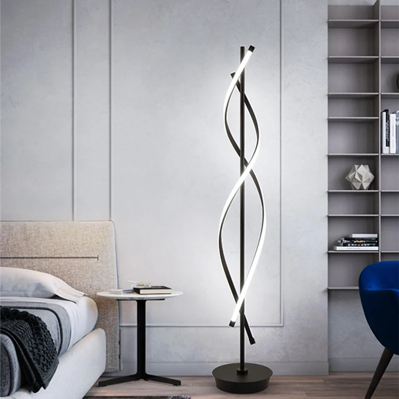 Zwarte Twist staande lamp Eenvoudige LED metalen leesvloerverlichting warm/wit licht Clearhalo