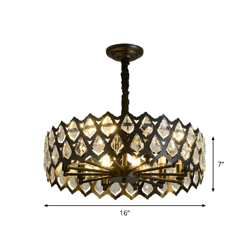 Zwarte uitsparingen plafondhangende licht moderne met kristallen ingelegde 16 "/21,5" brede 6/9 lampen eetkamer kroonlucht...