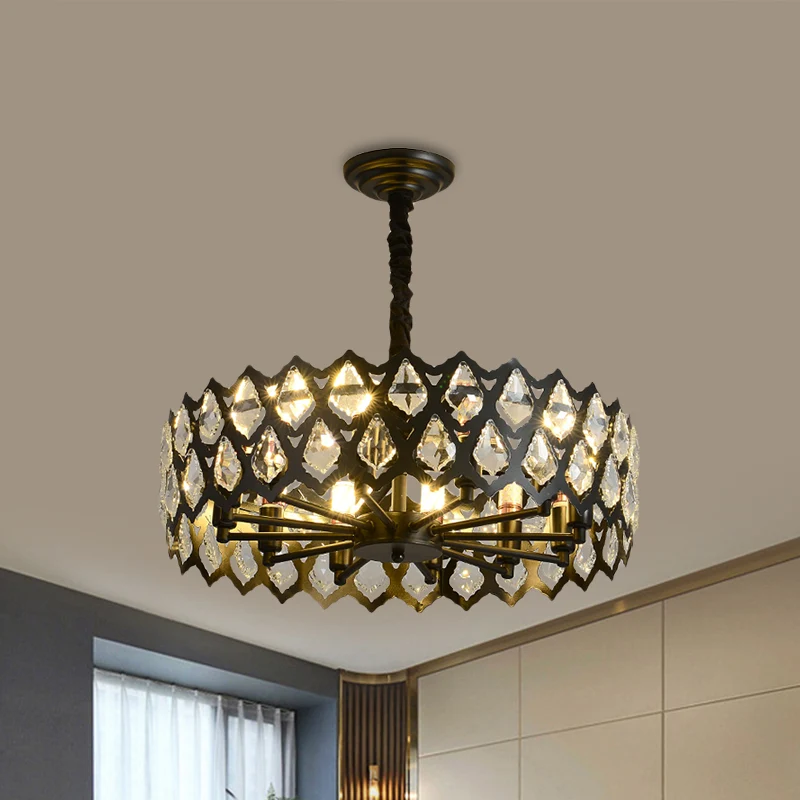 Zwarte uitsparingen plafondhangende licht moderne met kristallen ingelegde 16 "/21,5" brede 6/9 lampen eetkamer kroonlucht...