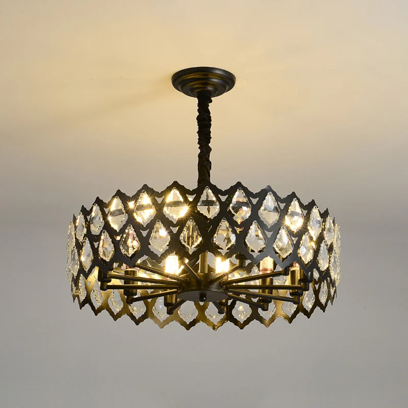 Zwarte uitsparingen plafondhangende licht moderne met kristallen ingelegde 16 "/21,5" brede 6/9 lampen eetkamer kroonlucht...