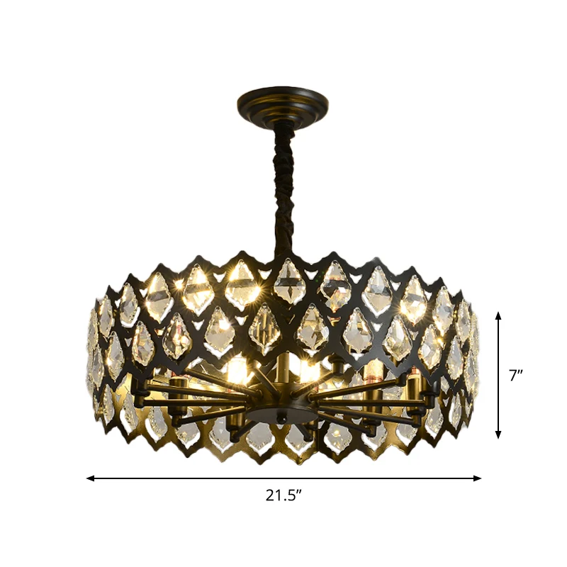Zwarte uitsparingen plafondhangende licht moderne met kristallen ingelegde 16 "/21,5" brede 6/9 lampen eetkamer kroonlucht...