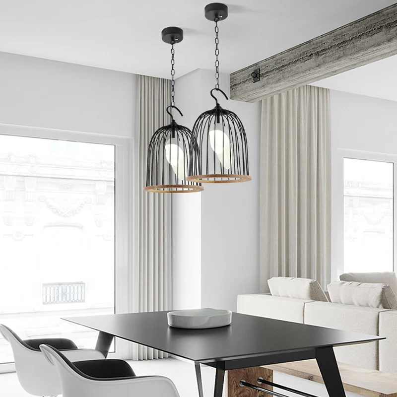 Zwarte vogelkooi hanglamp moderne 1 kop metalen plafond hanglamp voor woonkamer Clearhalo
