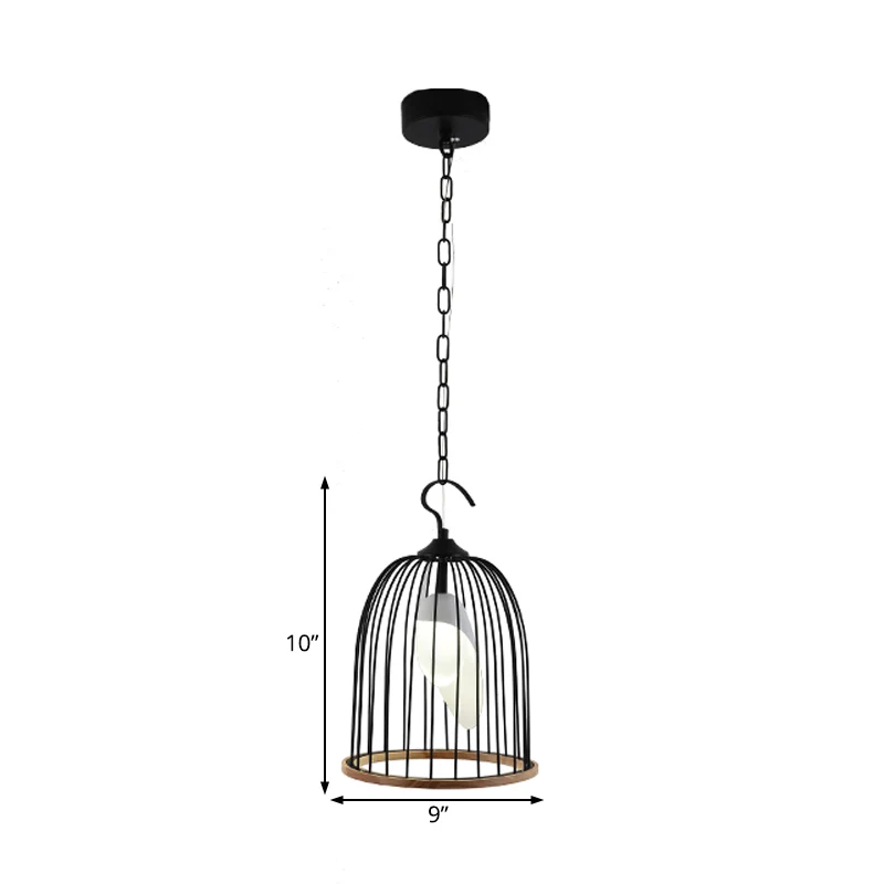 Zwarte vogelkooi hanglamp moderne 1 kop metalen plafond hanglamp voor woonkamer Clearhalo
